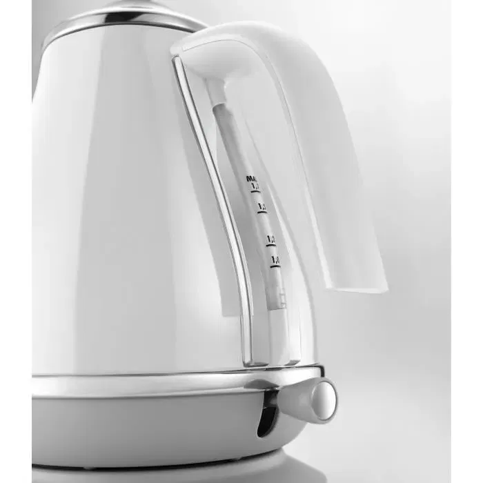 De'Longhi KBOC2001.W Bouilloire Icona Capitals 1.7L Acier Inoxydable 900W - Base Pivotante 360°, Filtre Anticalcaire Amovible - Blanc