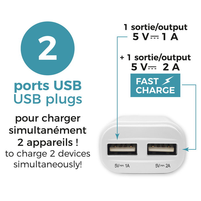 Be Mix Adaptateur de secteur avec 2 ports USB
