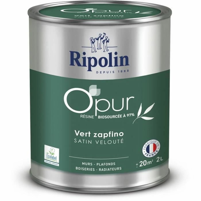 Ripolin Peinture O'PUR Vert zapfino Satin velouté 2 L Ripolin Peinture O'PUR Vert zapfino Satin velouté 2 L