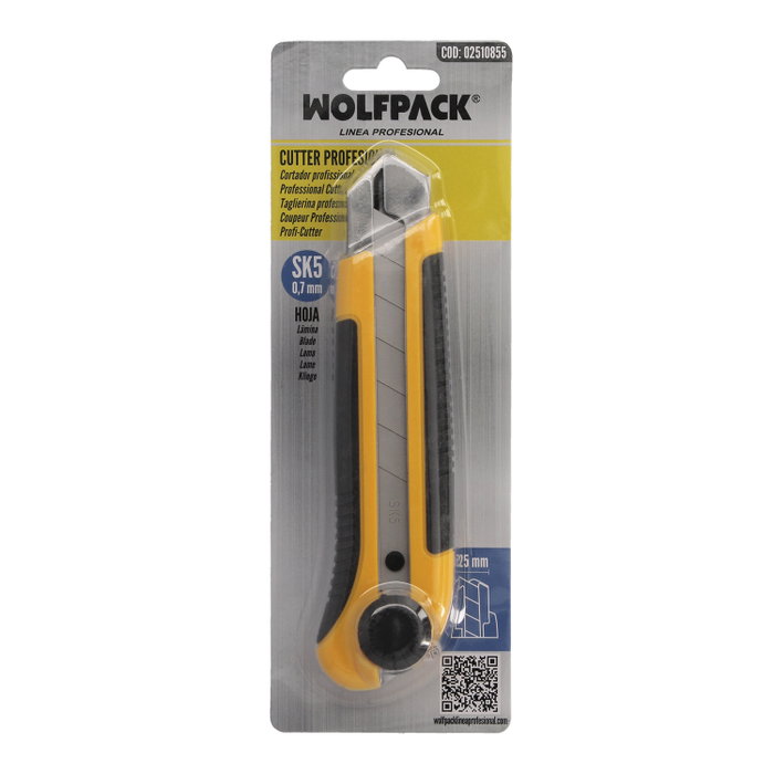 WOLFPACK LINEA PROFESIONAL Cutter Large Professionnel Lame Acier SK5 25mm WOLFPACK LINEA PROFESIONAL Cutter Large Professionnel Lame Acier SK5 25mm