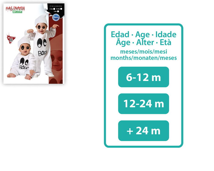 Déguisement Fantôme pour Bébé Halloween - Blanc, Polyester - Taille 24 Mois (Déguisement complet : bonnet et combinaison)