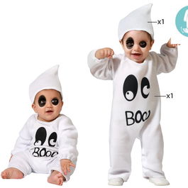 Déguisement Fantôme pour Bébé Halloween - Blanc, Polyester - Taille 24 Mois (Déguisement complet : bonnet et combinaison)