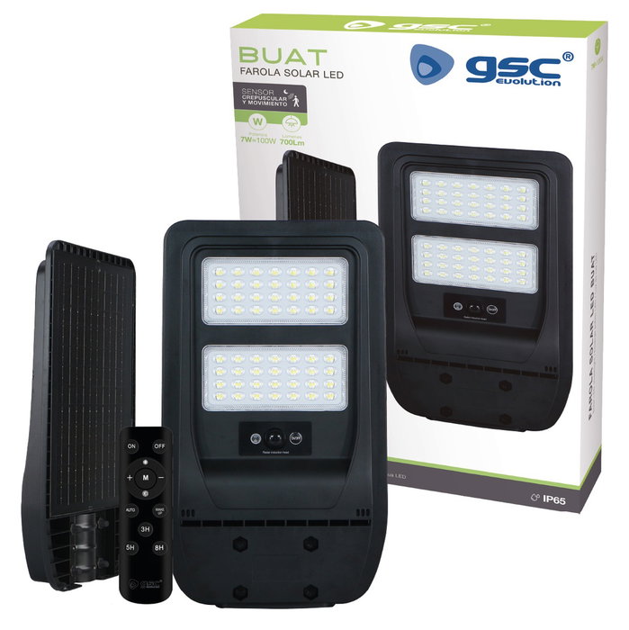 GSC Evolution Farola solar LED Buat avec capteur de mouvement et crépusculaire 7W 4000K IP65 GSC Evolution Farola solar LED Buat avec capteur de mouvement et crépusculaire 7W 4000K IP65