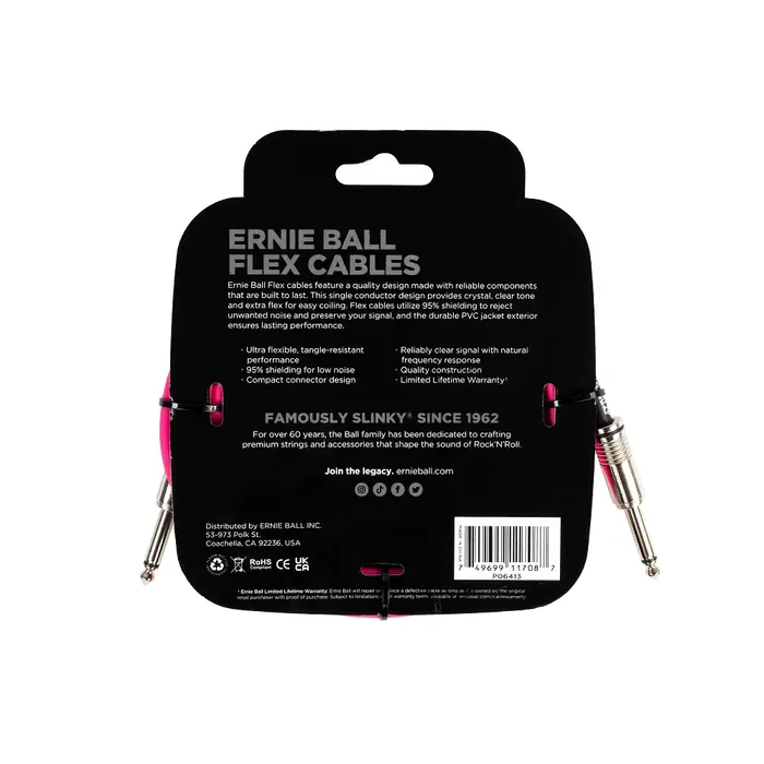 Ernie Ball Câble d'instrument Flex Jack-Jack SS 3 m - Rose Ernie Ball Câble d'instrument Flex Jack-Jack SS 3 m - Rose