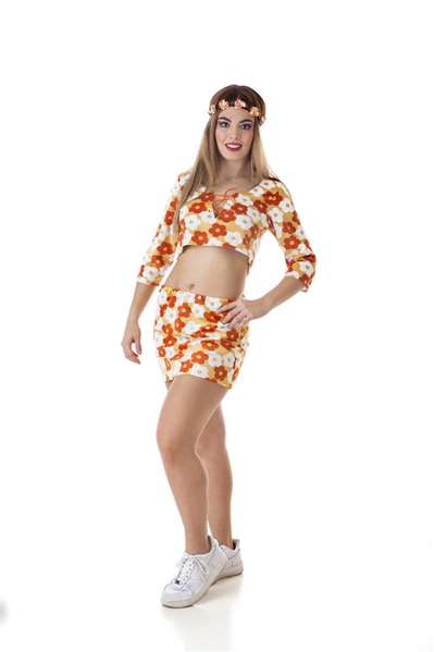 Creaciones Llopis - Déguisement Adulte Hippie avec Top et Minijupe Taille M, Orange Creaciones Llopis - Déguisement Adulte Hippie avec Top et Minijupe Taille M, Orange