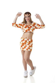 Creaciones Llopis - Déguisement Adulte Hippie avec Top et Minijupe Taille M, Orange