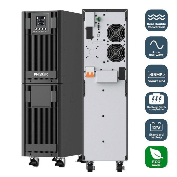 Phasak Sai Basic Pro Online 6000 VA UPS Onduleur Double Conversion pour Serveurs et CPD