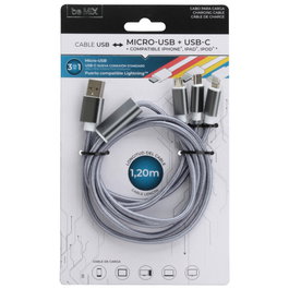 Be Mix Câble USB 3 en 1 Micro USB vers Type-C