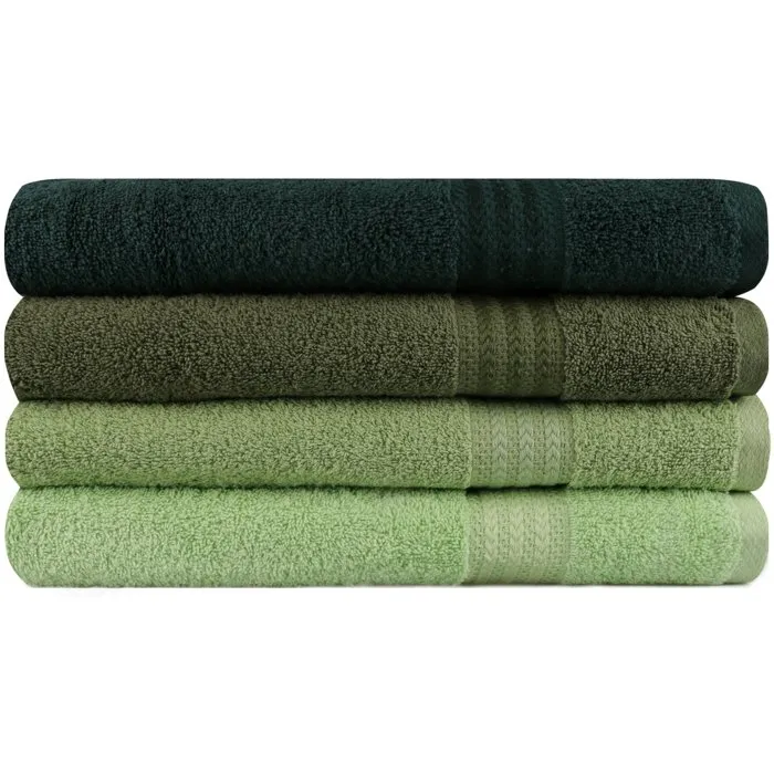 Serviettes de bain, Lot de 4, 70 x 140 cm, Vert, Coton 100%