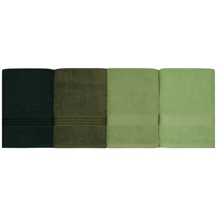 Serviettes de bain, Lot de 4, 70 x 140 cm, Vert, Coton 100%