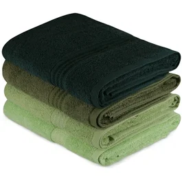 Serviettes de bain, Lot de 4, 70 x 140 cm, Vert, Coton 100%