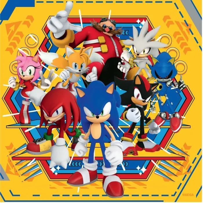 Ravensburger Puzzles 12001133 - 3 Puzzles de 49 Pièces Les Aventures de Sonic, avec Posters à Taille Réelle, Jeu Éducatif pour Enfants dès 5 Ans