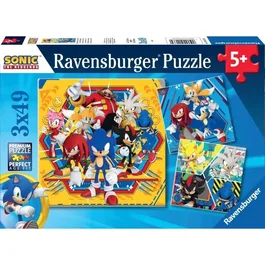 Ravensburger Puzzles 12001133 - 3 Puzzles de 49 Pièces Les Aventures de Sonic, avec Posters à Taille Réelle, Jeu Éducatif pour Enfants dès 5 Ans