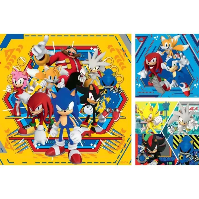 Ravensburger Puzzles 12001133 - 3 Puzzles de 49 Pièces Les Aventures de Sonic, avec Posters à Taille Réelle, Jeu Éducatif pour Enfants dès 5 Ans