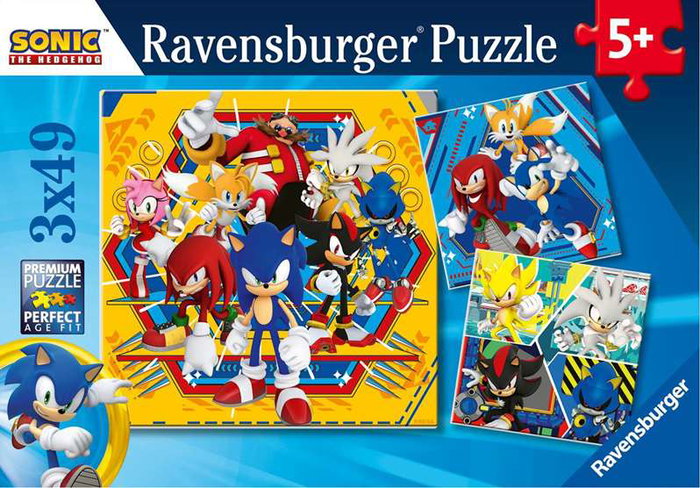 Ravensburger Puzzles Les aventures de Sonic, lot de 3 (3 x 49 pièces) Ravensburger Puzzles Les aventures de Sonic, lot de 3 (3 x 49 pièces)