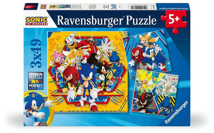 Ravensburger Puzzles Les aventures de Sonic, lot de 3 (3 x 49 pièces) Ravensburger Puzzles Les aventures de Sonic, lot de 3 (3 x 49 pièces)