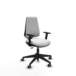 Chaise Elche Contact permament de base Tissu Blanc Base pyramidale noire Accoudoir 1D Sans appui-tête Roulettes 65mm pour moquette