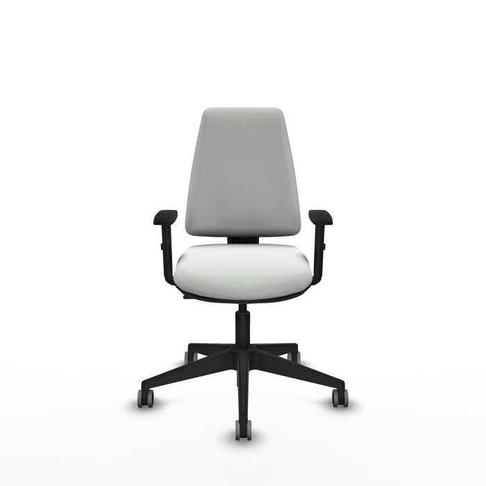 Chaise Elche Contact permament de base Tissu Blanc Base pyramidale noire Accoudoir 1D Sans appui-tête Roulettes 65mm pour moquette