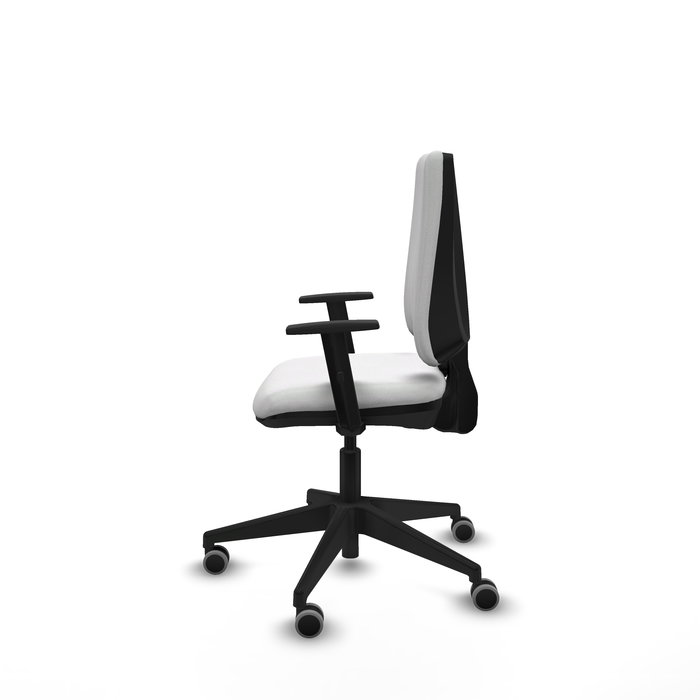 Chaise Elche Contact permament de base Tissu Blanc Base pyramidale noire Accoudoir 1D Sans appui-tête Roulettes 65mm pour moquette