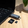 TooQ Lector de Tarjetas SD + TF USB-C 3.0 + USB-A Gris Aluminium