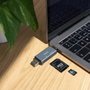 TooQ Lector de Tarjetas SD + TF USB-C 3.0 + USB-A Gris Aluminium