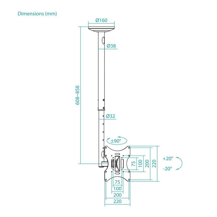 Support de plafond TooQ LPCE2301TSLI-B 30 Kg