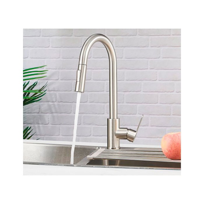 Verhal Mino Robinet de cuisine monocommande extraible plateau argent mat acier inoxydable 304