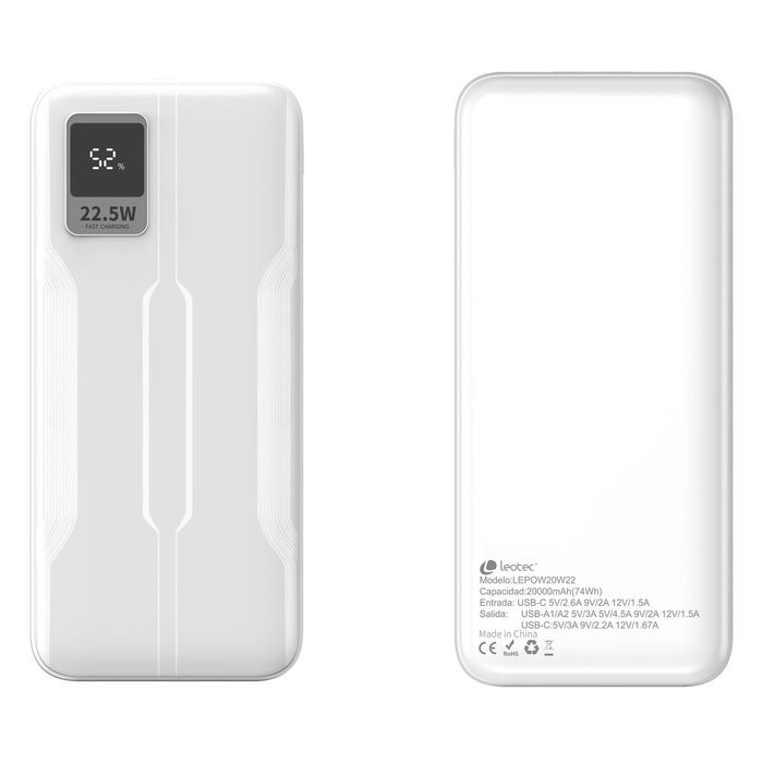 Powerbank LEOTEC LEPOW20W22W Blanc 20000 mAh Powerbank LEOTEC LEPOW20W22W Blanc 20000 mAh