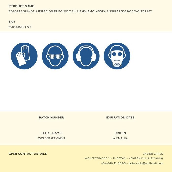 Wolfcraft Support de guide d'aspiration de poussière et guide pour meuleuse d'angle 5017000 Wolfcraft Support de guide d'aspiration de poussière et guide pour meuleuse d'angle 5017000