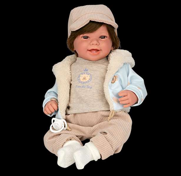 Muñecas Arias Muñeca Elegance 45 cm Zoe Beige avec cheveux et mécanisme de rire Try Me, Poupée interactive parlante espagnole pour enfants 3 ans et plus