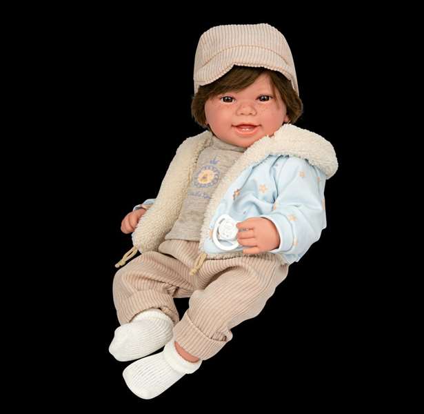 Muñecas Arias Muñeca Elegance 45 cm Zoe Beige avec cheveux et mécanisme de rire Try Me, Poupée interactive parlante espagnole pour enfants 3 ans et plus