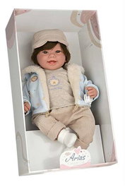 Muñecas Arias Muñeca Elegance 45 cm Zoe Beige avec cheveux et mécanisme de rire Try Me, Poupée interactive parlante espagnole pour enfants 3 ans et plus