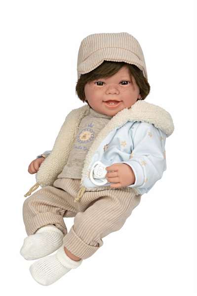 Muñecas Arias Muñeca Elegance 45 cm Zoe Beige avec cheveux et mécanisme de rire Try Me, Poupée interactive parlante espagnole pour enfants 3 ans et plus