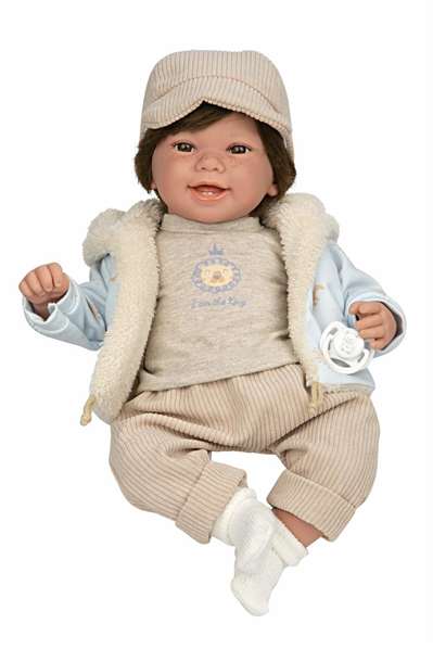 Muñecas Arias Muñeca Elegance 45 cm Zoe Beige avec cheveux et mécanisme de rire Try Me, Poupée interactive parlante espagnole pour enfants 3 ans et plus
