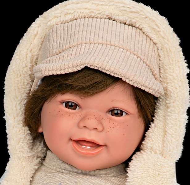 Muñecas Arias Muñeca Elegance 45 cm Zoe Beige avec cheveux et mécanisme de rire Try Me, Poupée interactive parlante espagnole pour enfants 3 ans et plus