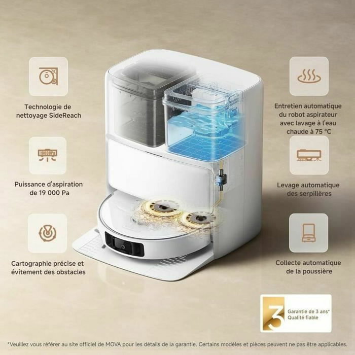Mova MOVA P50 Ultra - Robot Aspirateur Laveur avec Station, 19 000 Pa, Blanc