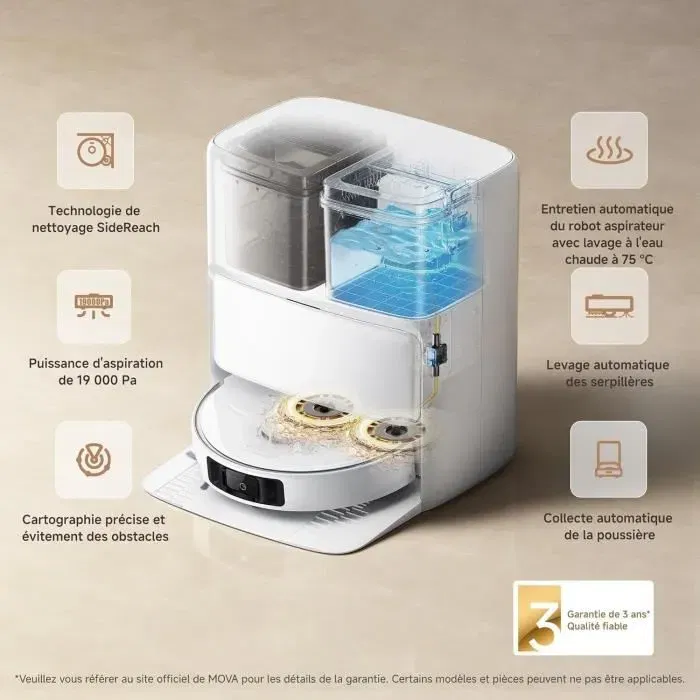 MOVA P50 Ultra Robot Aspirateur Laveur avec Station Auto-nettoyante - 19000 Pa Aspiration - Technologie FlexReach pour Nettoyage des Coins