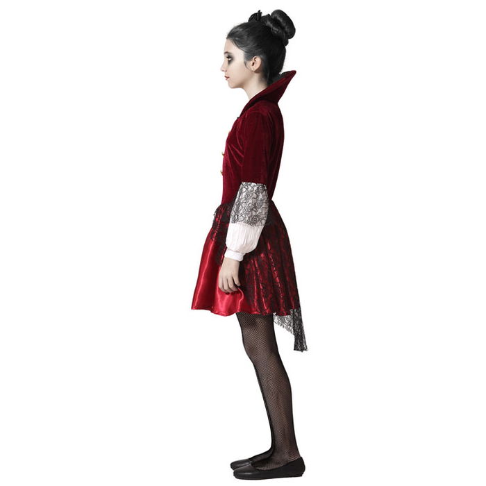 Déguisement Vampire Bordeau Fille Enfant 10-12 Ans pour Halloween - Robe Dracula avec Collerette et Manches Blanches en Polyester