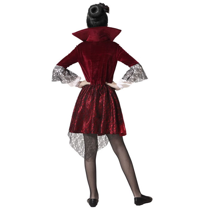 Déguisement Vampire Bordeau Fille Enfant 10-12 Ans pour Halloween - Robe Dracula avec Collerette et Manches Blanches en Polyester