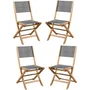 EDEN - Lot de 4 chaises de jardin pliantes en bois d'acacia FSC, assise textilene gris - 58 x 58 x H90 cm