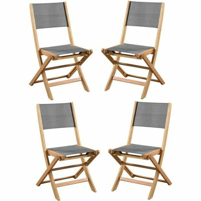 BigBuy Outdoor Lot de 4 chaises de jardin pliantes EDEN en bois d'acacia et textilène gris