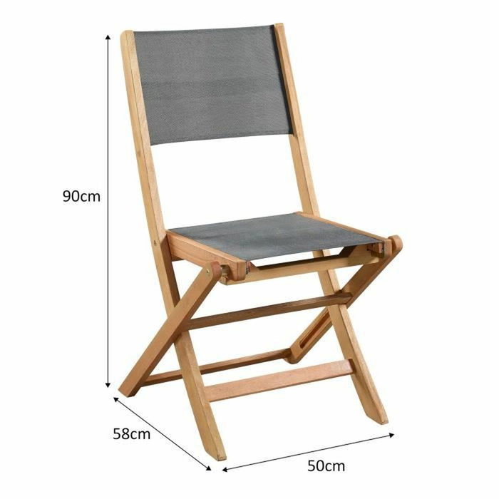 BigBuy Outdoor Lot de 4 chaises de jardin pliantes EDEN en bois d'acacia et textilène gris