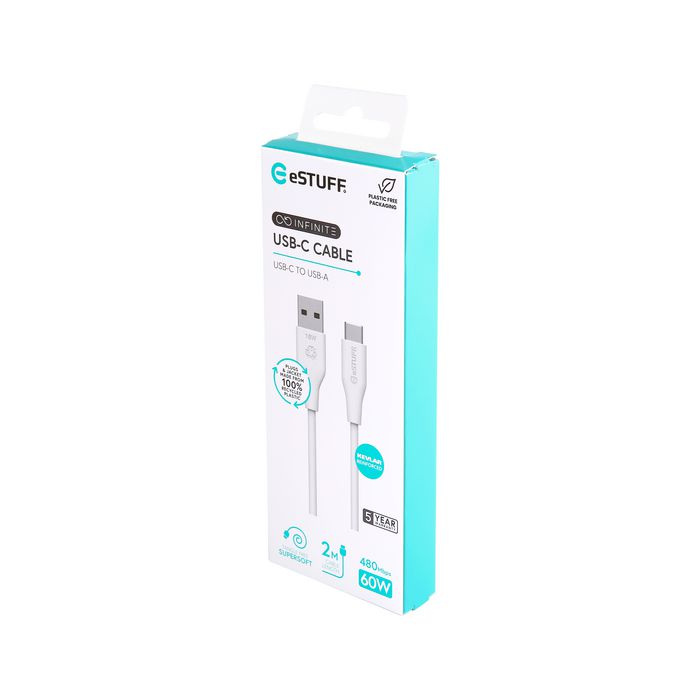 eSTUFF Câble USB-C vers USB-A INFINITE 2 m Blanc eSTUFF Câble USB-C vers USB-A INFINITE 2 m Blanc