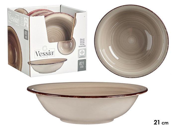 Vessia Assiette Creuse Gres Terre Cuite Avec Bord 20,5 cm Gris - Compatible Lave-Vaisselle (Set de 24) Vessia Assiette Creuse Gres Terre Cuite Avec Bord 20,5 cm Gris - Compatible Lave-Vaisselle (Set de 24)