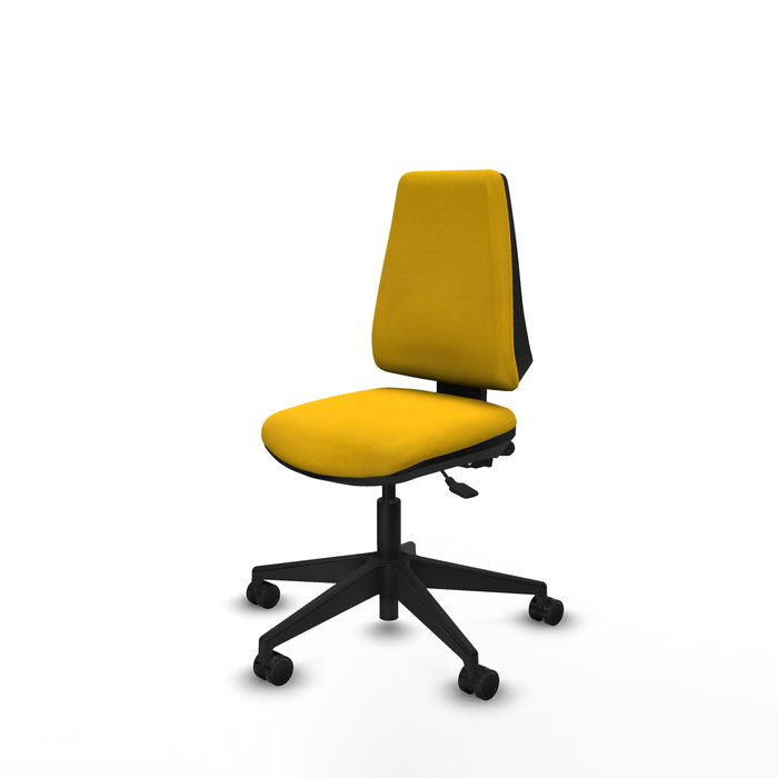 Chaise Elche Asynchrone Tissu Jaune Base pyramidale noire Sans accoudoirs Sans appui-tête Roulettes 65mm nylon