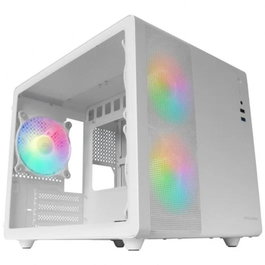 Mars Gaming MC-400 Boîtier PC Micro-ATX Blanc, Ventilateurs LED Fixes, Panneau Verre Trempé