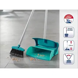 Leifheit Kit de Balayage 41405 avec Balai à Manche Réglable 110 cm et Pelle à Poussière Extra-Grande avec Couvercle et Bac Intégré