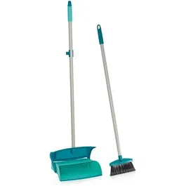 Leifheit Kit de Balayage 41405 avec Balai à Manche Réglable 110 cm et Pelle à Poussière Extra-Grande avec Couvercle et Bac Intégré