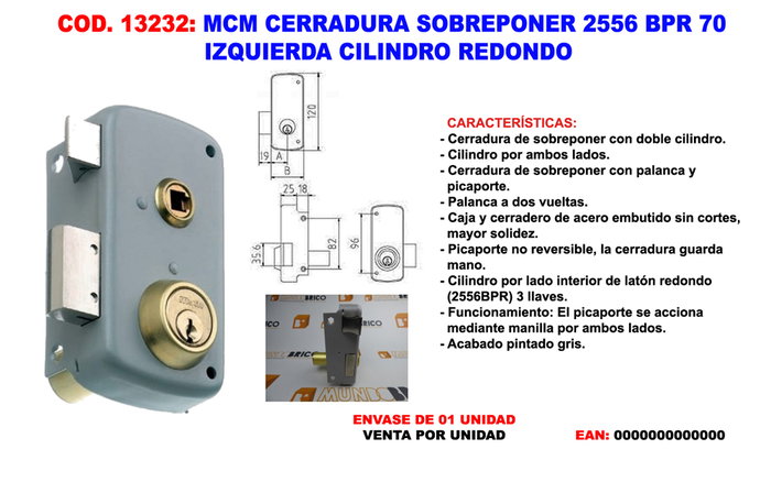 MCM Serrure à superposition 2556 BPR 70, cylindre rond, gauche MCM Serrure à superposition 2556 BPR 70, cylindre rond, gauche