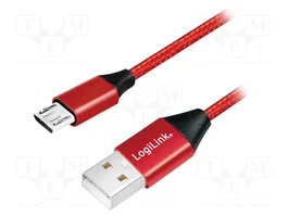 LOGILINK Câble USB 2.0 USB A vers Micro USB B, 0,3m, rouge
